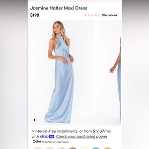 Show Me Your MuMu Steel Blue Satin Halter Maxi Dress